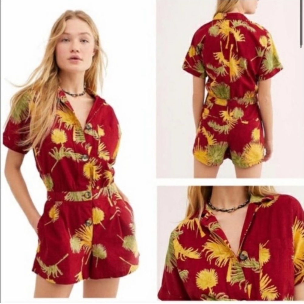 Free People Malibu Maroon Print Romper Size XS
